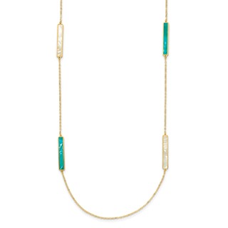 Herco 14K Polished Teal/White Mother of Pearl Reversible 30mm Bar 34 Inch Necklace