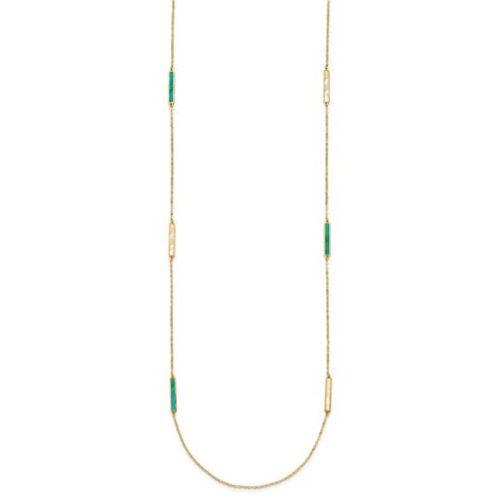 Herco 14K Polished Teal/White Mother of Pearl Reversible 20mm Bar 34 Inch Necklace