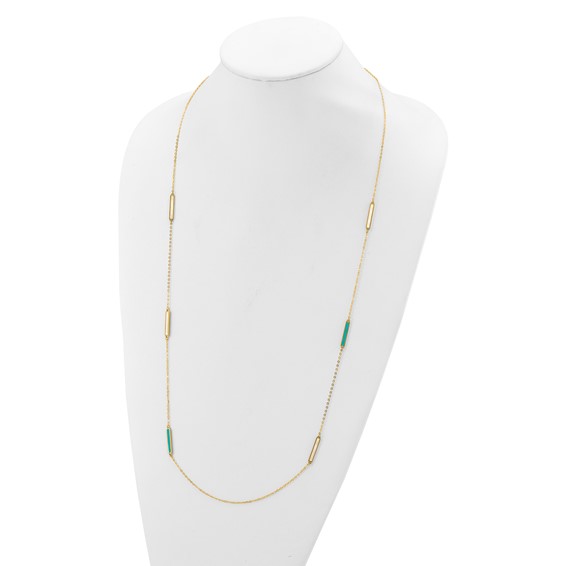 Herco 14K Polished Teal/White Mother of Pearl Reversible 20mm Bar 34 Inch Necklace