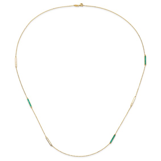 Herco 14K Polished Teal/White Mother of Pearl Reversible 20mm Bar 34 Inch Necklace