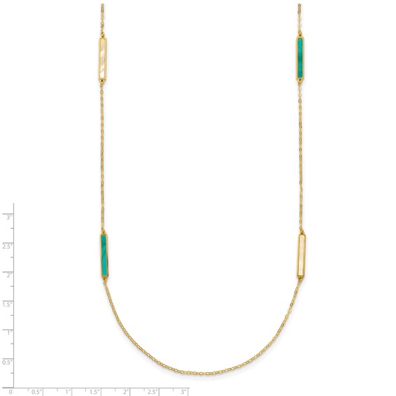 Herco 14K Polished Teal/White Mother of Pearl Reversible 20mm Bar 34 Inch Necklace