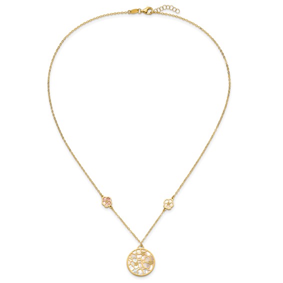 Herco 14K Polished Pink & White Mother of Pearl Floral 18 Inch with 1 Inch Extension Necklace