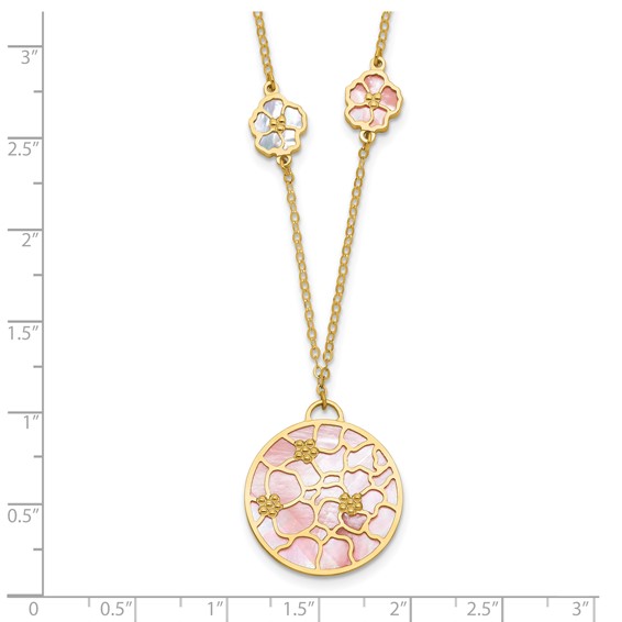 Herco 14K Polished Pink & White Mother of Pearl Floral 18 Inch with 1 Inch Extension Necklace
