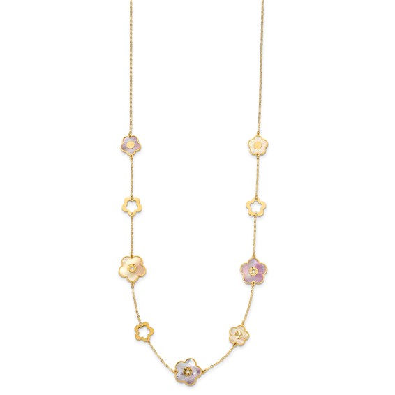 HERCO Gold Burgundy & White Mother of Pearl Flower Necklaces