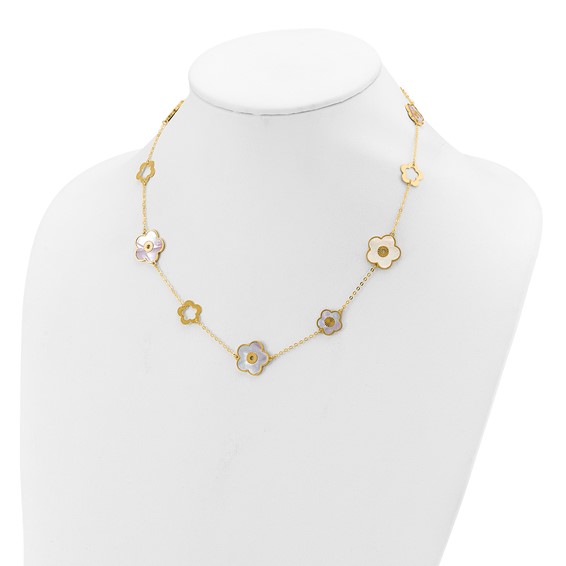 HERCO Gold Burgundy & White Mother of Pearl Flower Necklaces