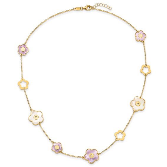 HERCO Gold Burgundy & White Mother of Pearl Flower Necklaces