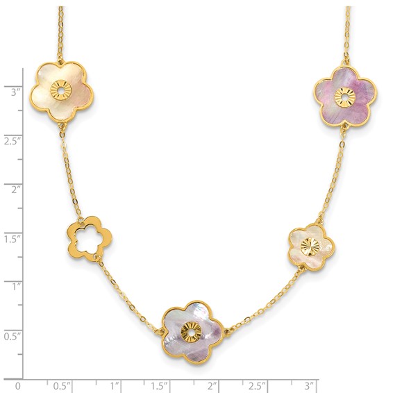 HERCO Gold Burgundy & White Mother of Pearl Flower Necklaces