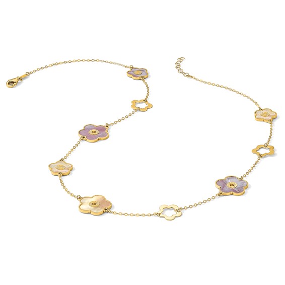 HERCO Gold Burgundy & White Mother of Pearl Flower Necklaces