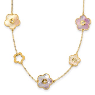 HERCO Gold Burgundy & White Mother of Pearl Flower Necklaces