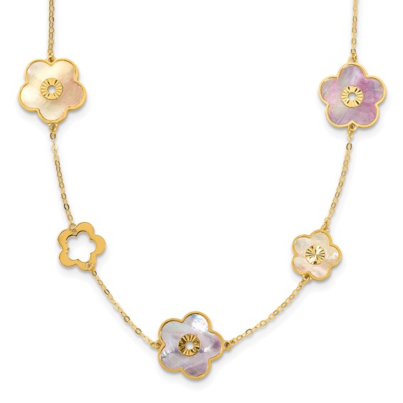 HERCO Gold Burgundy & White Mother of Pearl Flower Necklaces