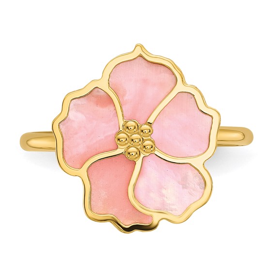 Herco 14K Polished and Beaded Pink Mother of Pearl Flower Ring