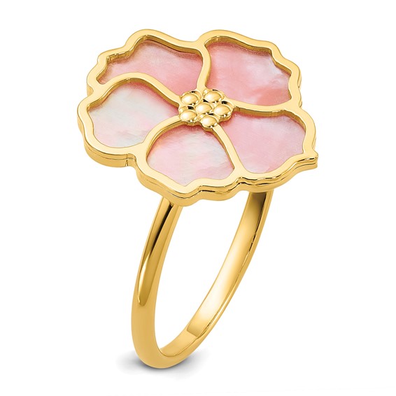 Herco 14K Polished and Beaded Pink Mother of Pearl Flower Ring