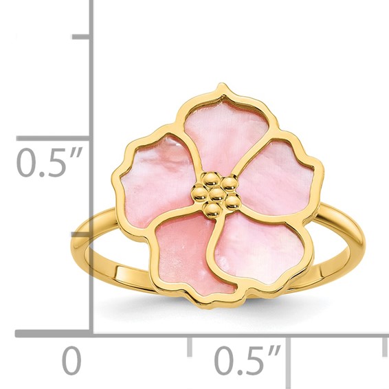 Herco 14K Polished and Beaded Pink Mother of Pearl Flower Ring