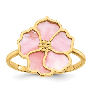 Herco 14K Polished and Beaded Pink Mother of Pearl Flower Ring