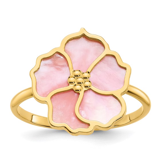 Herco 14K Polished and Beaded Pink Mother of Pearl Flower Ring