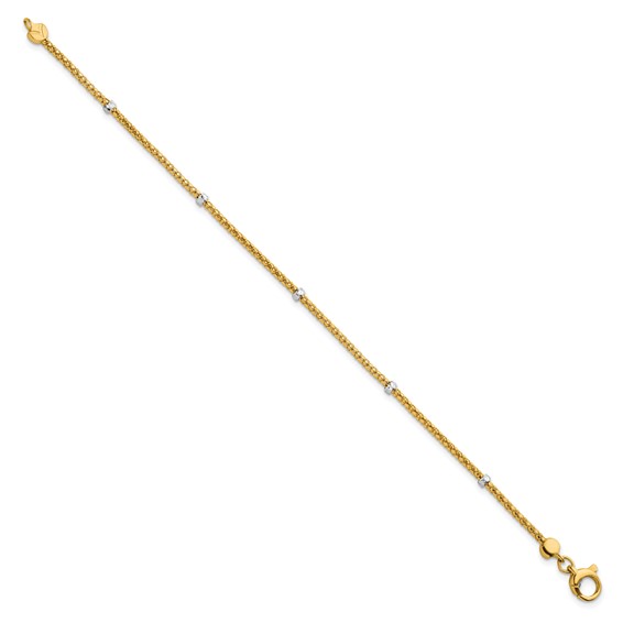 Herco 14K Two-Tone Textured Bead with Popcorn Link 7.25 inch Station Bracelet