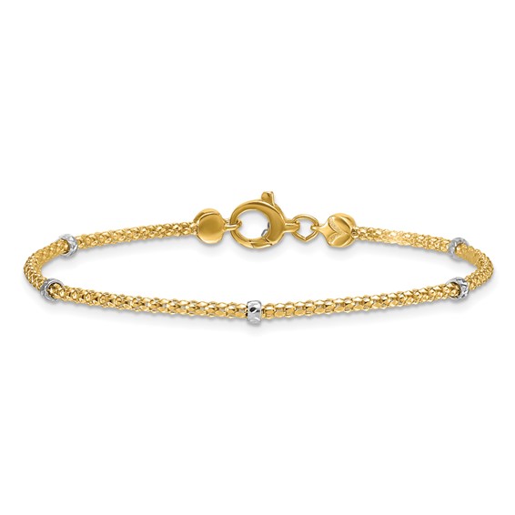 Herco 14K Two-Tone Textured Bead with Popcorn Link 7.25 inch Station Bracelet