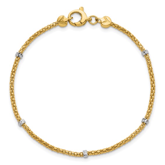 Herco 14K Two-Tone Textured Bead with Popcorn Link 7.25 inch Station Bracelet