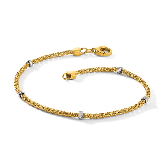 Herco 14K Two-Tone Textured Bead with Popcorn Link 7.25 inch Station Bracelet
