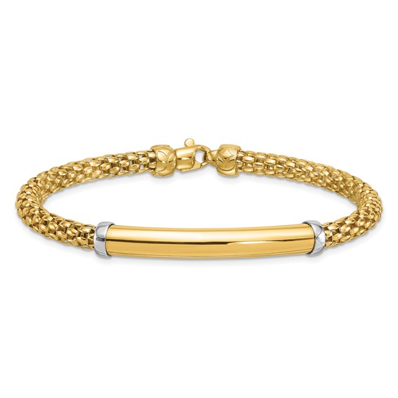 Herco 14K Two-tone Polished Popcorn Mesh Bar 7.5 inch Bracelet