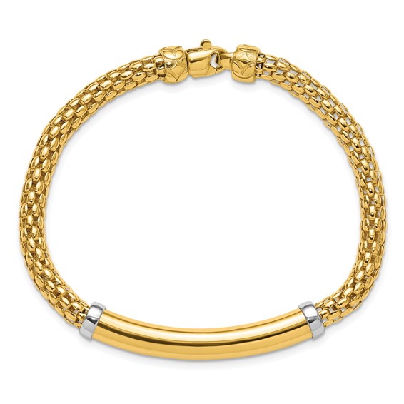 Herco 14K Two-tone Polished Popcorn Mesh Bar 7.5 inch Bracelet