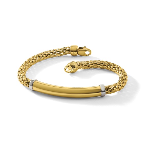 Herco 14K Two-tone Polished Popcorn Mesh Bar 7.5 inch Bracelet