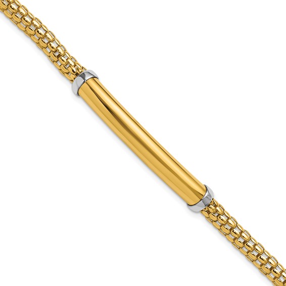 Herco 14K Two-tone Polished Popcorn Mesh Bar 7.5 inch Bracelet