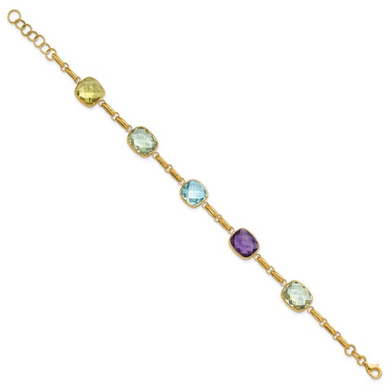 Herco 14K Polished Multi-color Gemstone with 1 Inch Extension Bracelet