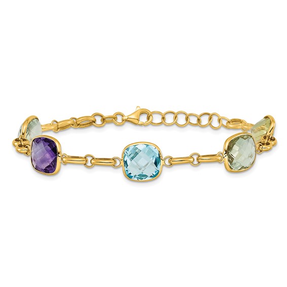 Herco 14K Polished Multi-color Gemstone with 1 Inch Extension Bracelet