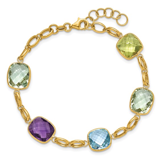 Herco 14K Polished Multi-color Gemstone with 1 Inch Extension Bracelet