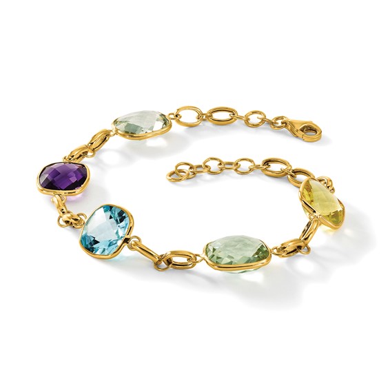 Herco 14K Polished Multi-color Gemstone with 1 Inch Extension Bracelet