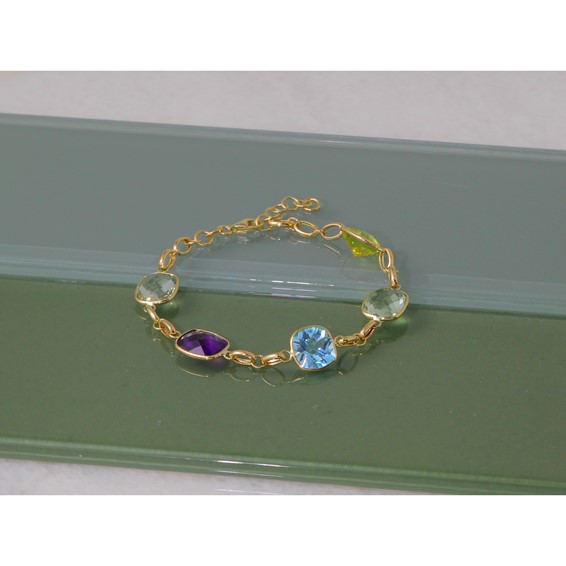 Herco 14K Polished Multi-color Gemstone with 1 Inch Extension Bracelet