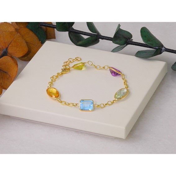 Herco 14K Polished Multi-color Gemstone with .75 Inch Extension Bracelet