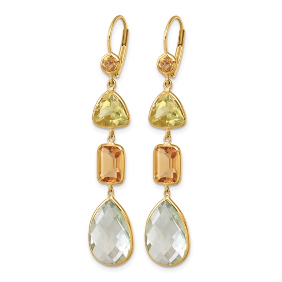 Herco 14K Polished Fancy Citrine Lemon Quartz and Green Quartz Leverback Dangle Earrings