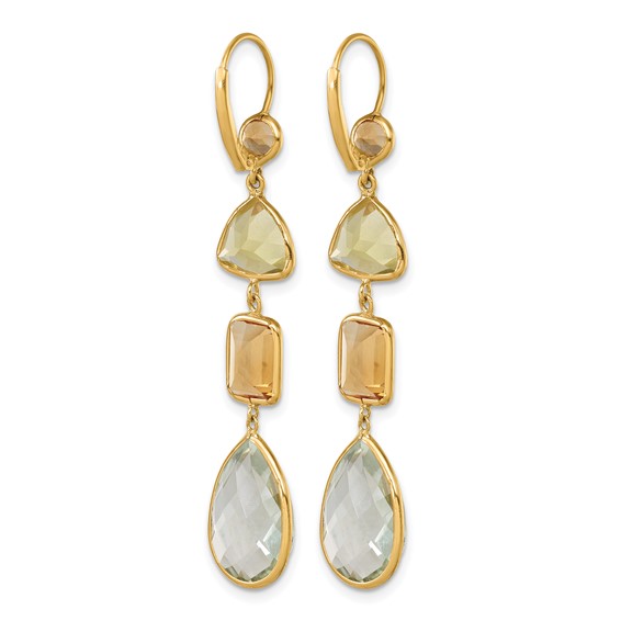 Herco 14K Polished Fancy Citrine Lemon Quartz and Green Quartz Leverback Dangle Earrings