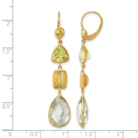 Herco 14K Polished Fancy Citrine Lemon Quartz and Green Quartz Leverback Dangle Earrings