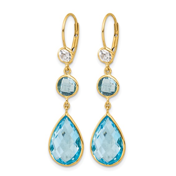 Herco 14K Polished Blue and White Topaz Leverback Dangle Earrings