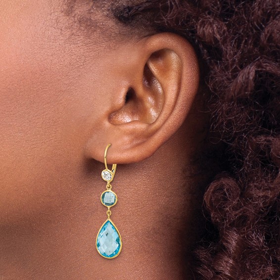 Herco 14K Polished Blue and White Topaz Leverback Dangle Earrings