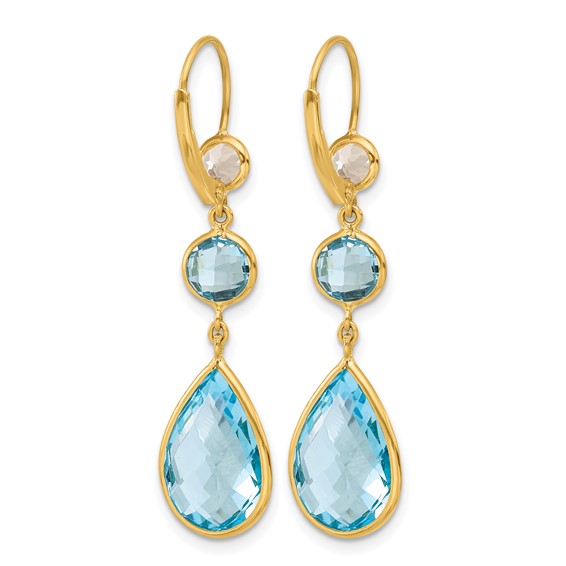 Herco 14K Polished Blue and White Topaz Leverback Dangle Earrings