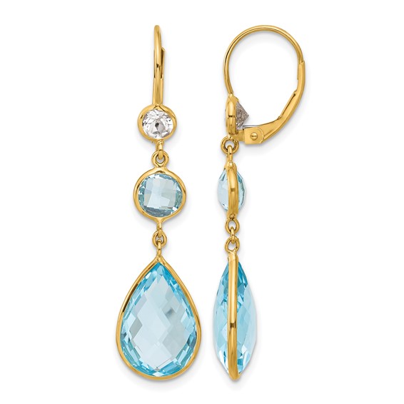 Herco 14K Polished Blue and White Topaz Leverback Dangle Earrings