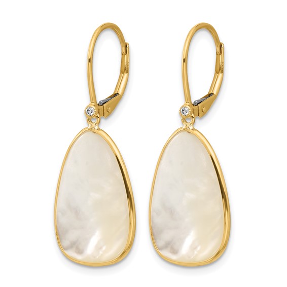 Herco 14K Polished Mother of Pearl and Diamond Leverback Dangle Earrings