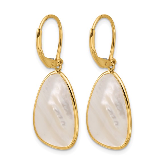 Herco 14K Polished Mother of Pearl and Diamond Leverback Dangle Earrings