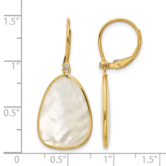 Herco 14K Polished Mother of Pearl and Diamond Leverback Dangle Earrings