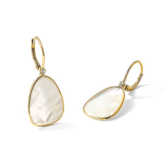 Herco 14K Polished Mother of Pearl and Diamond Leverback Dangle Earrings