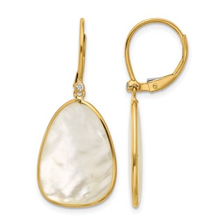Herco 14K Polished Mother of Pearl and Diamond Leverback Dangle Earrings