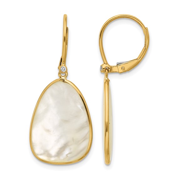 Herco 14K Polished Mother of Pearl and Diamond Leverback Dangle Earrings