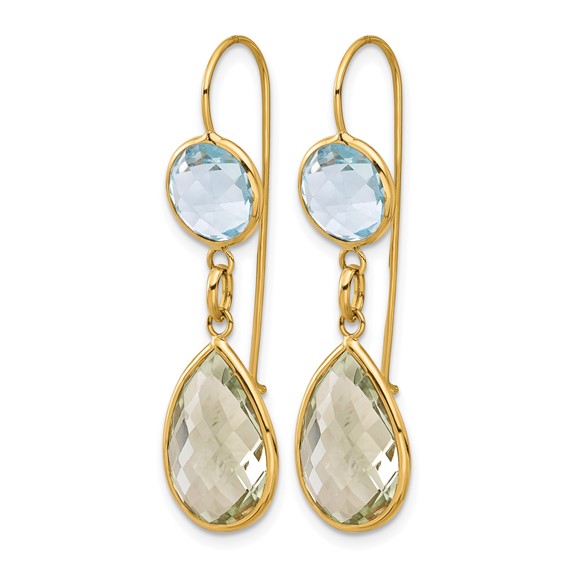 Herco 14K Polished Blue Topaz and Green Quartz Leverback Dangle Earrings