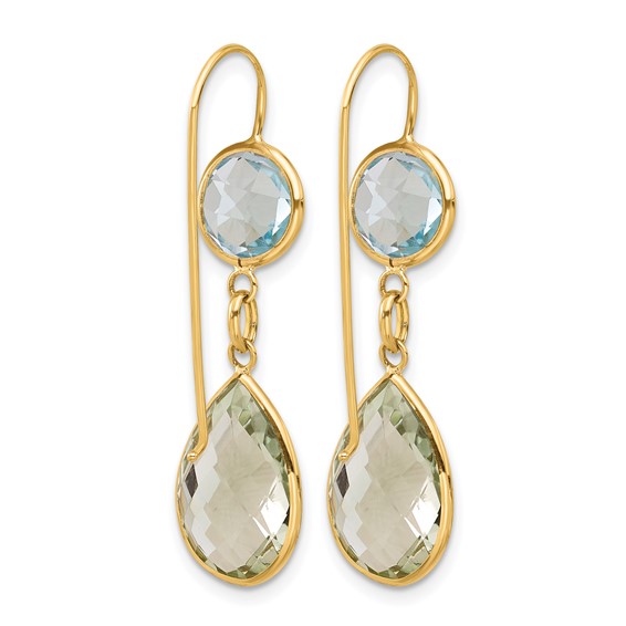 Herco 14K Polished Blue Topaz and Green Quartz Leverback Dangle Earrings