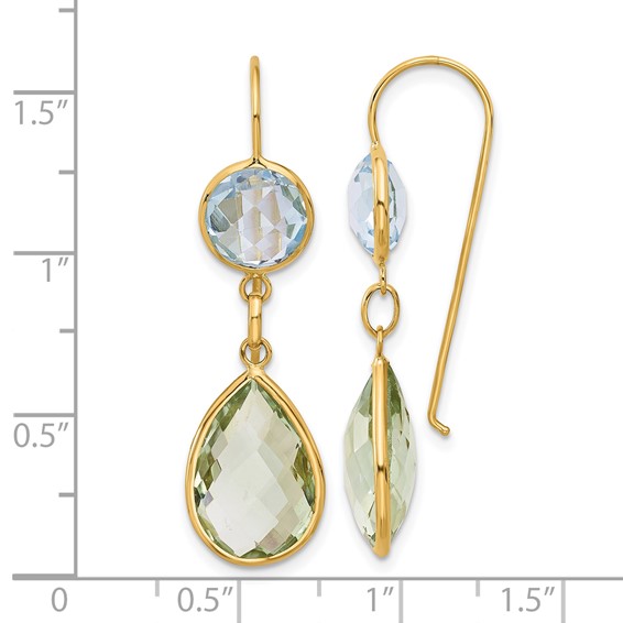Herco 14K Polished Blue Topaz and Green Quartz Leverback Dangle Earrings