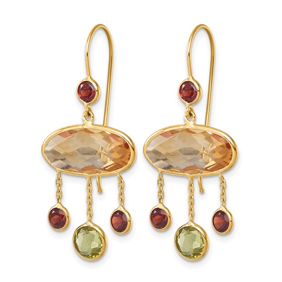 Herco 14K Polished Fancy Citrine Peridot and Garnet Shephard Hook Dangle Earrings